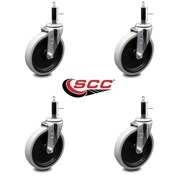 5 Inch Thermoplastic Rubber Wheel 3/5 Inch Expanding Stem Caster SCC, 4PK